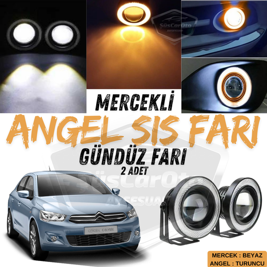 Citroen C Elysee 2012-2023 Faro Antiniebla Universal Angel Eye con Lente Metálico Impermeable 76 mm Anillo Naranja Luz Diurna Angel Eyes 2 Unidades