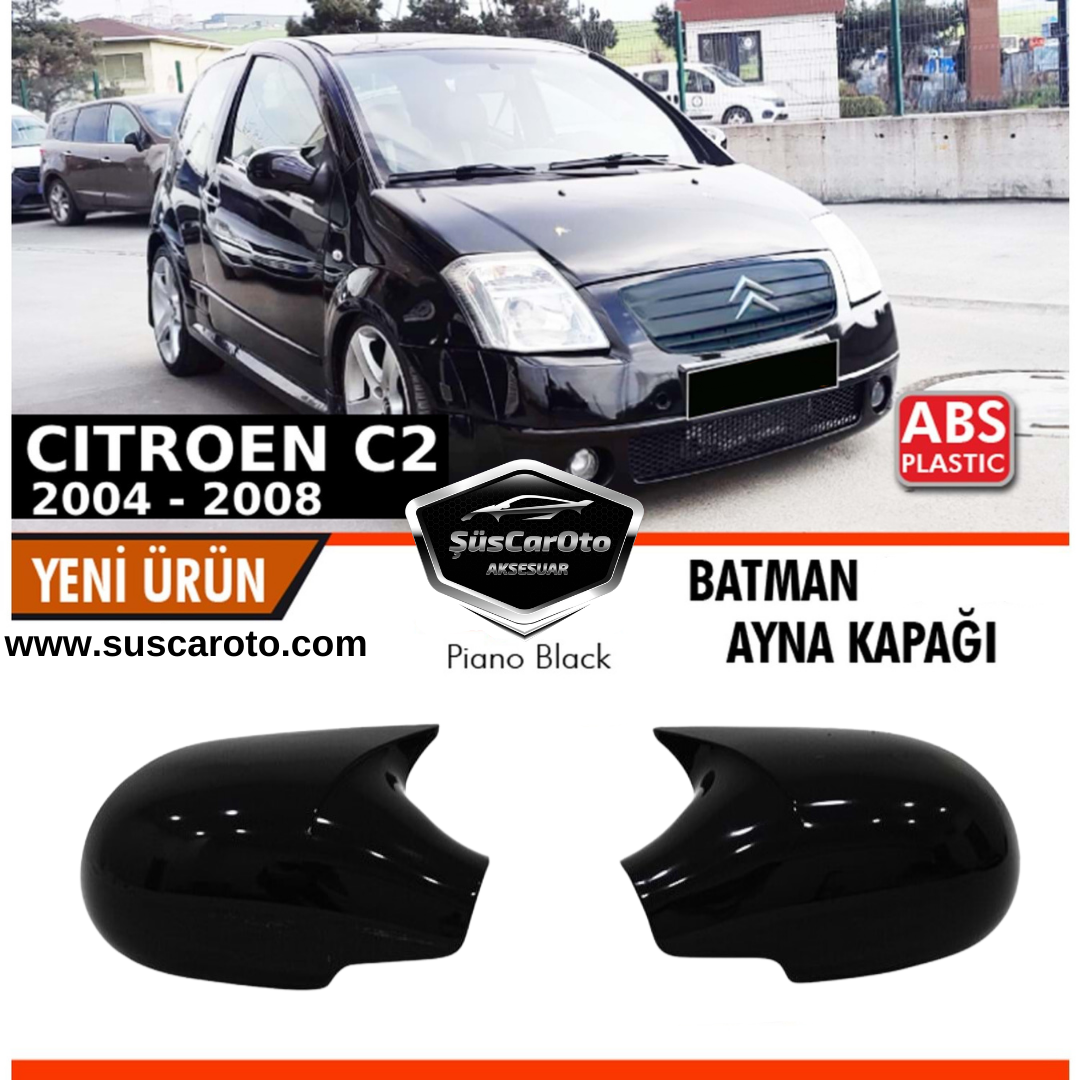 Cubierta de espejo retrovisor Batman Bat compatible con Citroen C2 2004-2008, plástico ABS negro piano