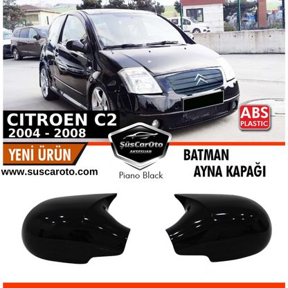 Cubierta de espejo retrovisor Batman Bat compatible con Citroen C2 2004-2008, plástico ABS negro piano