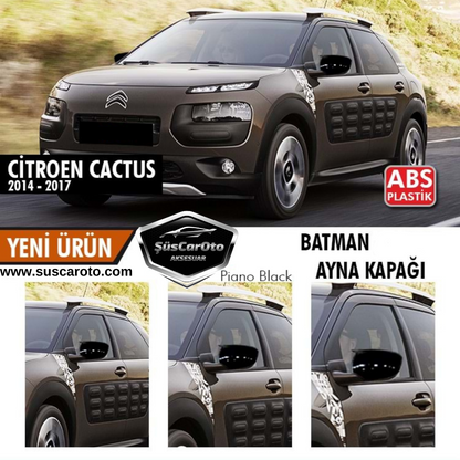 Citroen C4 Cactus 2014-2017 Compatible Tapa de Espejo Batman Murciélago Negro Piano Plástico ABS