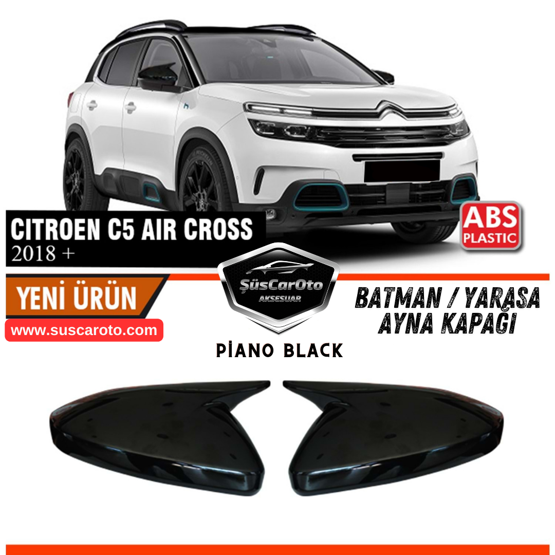 Juego de cubiertas para retrovisores de murciélago Batman, compatibles con Citroën C5 Aircross 2018 en adelante, plástico ABS negro piano, derecho e izquierdo