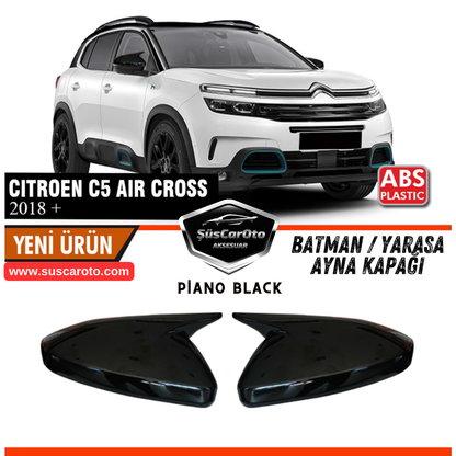 Juego de cubiertas para retrovisores de murciélago Batman, compatibles con Citroën C5 Aircross 2018 en adelante, plástico ABS negro piano, derecho e izquierdo