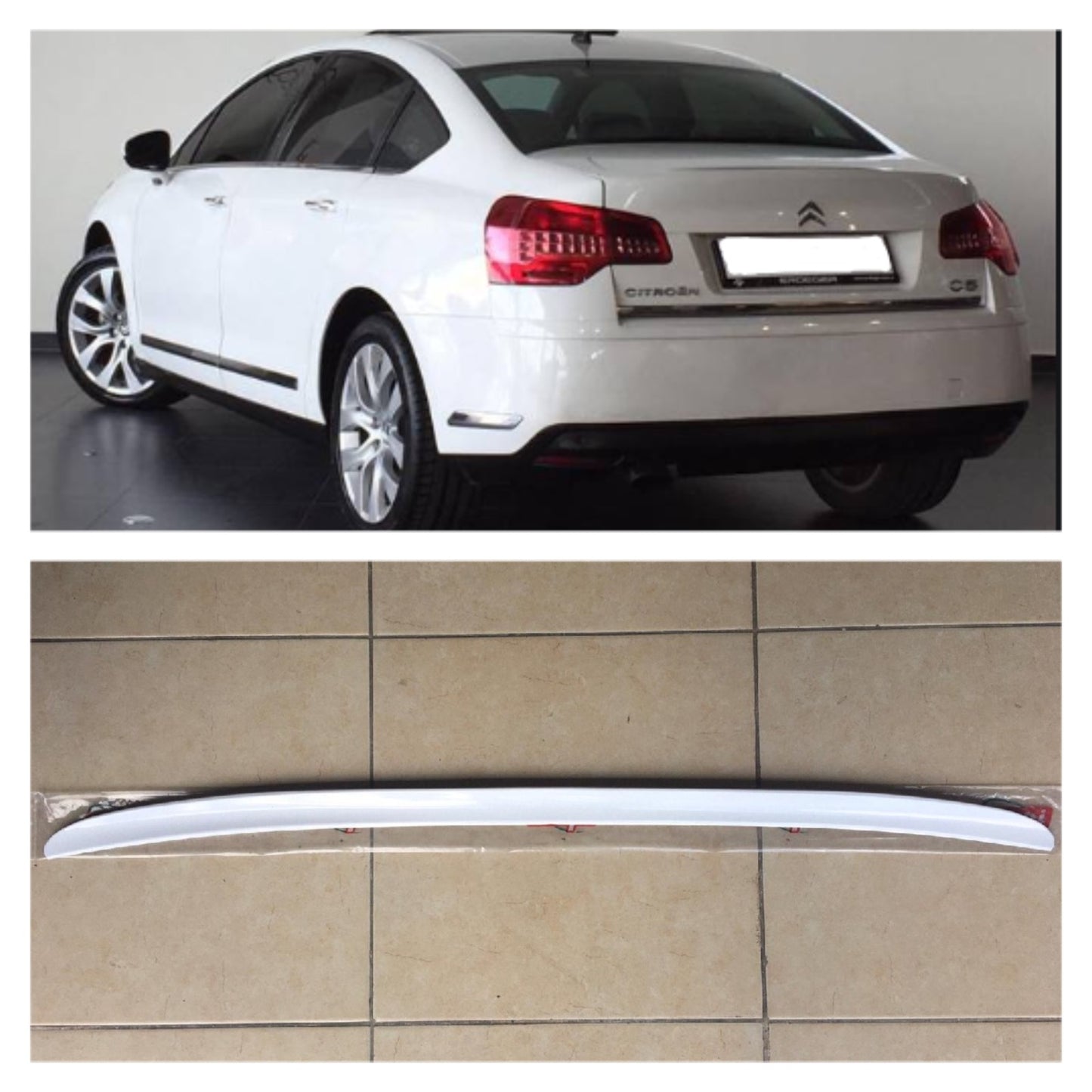 Spoiler superior de maletero Citroën C5, moldura de maletero, blanco brillante
