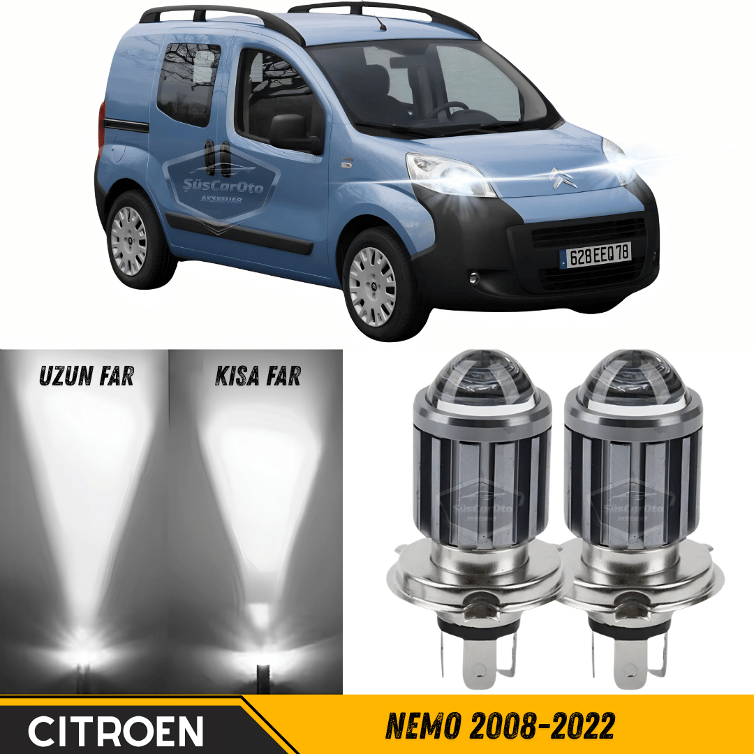 Citroen Nemo 2008-2022 Uyumlu Mercekli Far Ampulü Led Xenon Beyaz Renk Far Şimşek Etkili CSP Led Lamba Uzun Kısa 2 Adet Takım