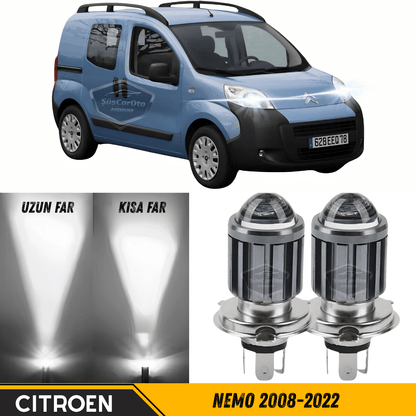Citroen Nemo 2008-2022 Uyumlu Mercekli Far Ampulü Led Xenon Beyaz Renk Far Şimşek Etkili CSP Led Lamba Uzun Kısa 2 Adet Takım