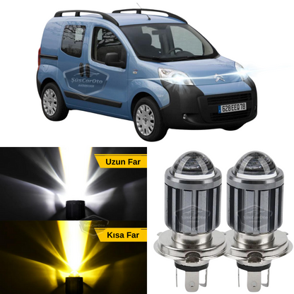 Bombilla de faro con lente compatible con Citroen Nemo 2008-2022 LED Xenón Doble Color Amarillo-Blanco Efecto estroboscópico Lámpara LED CSP Luz Larga Corta Juego de 2 unidades