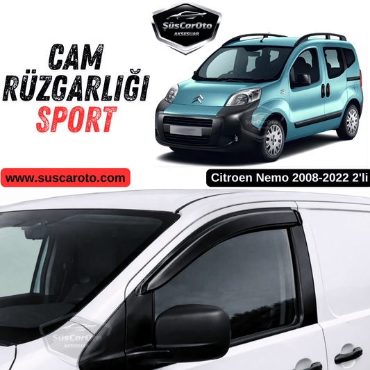 Citroen Nemo 2008-2022 Uyumlu Mugen Cam Rüzgarlığı Seti Piano Black 2'li İthal Parlak Siyah