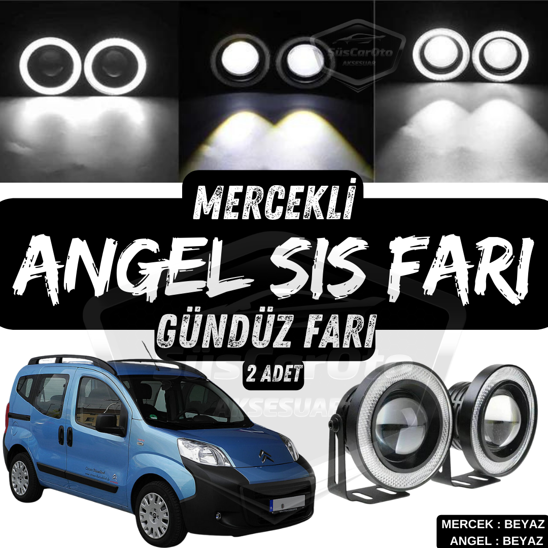 Citroen Nemo 2008-2022 Faros antiniebla universales con lupa, Angel Eyes, metal, impermeables, 76 mm, luz diurna de anillo blanco, 2 unidades