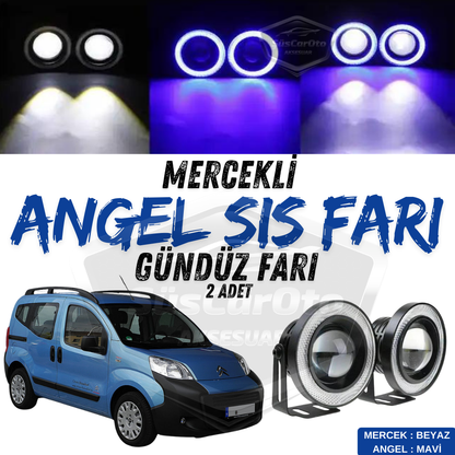 Faros antiniebla universales Citroen Nemo 2008-2022 compatibles con lentes Angel de metal impermeables de 76 mm con aro azul Angel Eyes 2 unidades