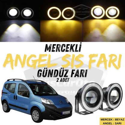 Citroen Nemo 2008-2022 Faros antiniebla universales con lente Angel Eye, metálicos, impermeables, 76 mm, aro amarillo, luz diurna, Angel Eyes, 2 unidades