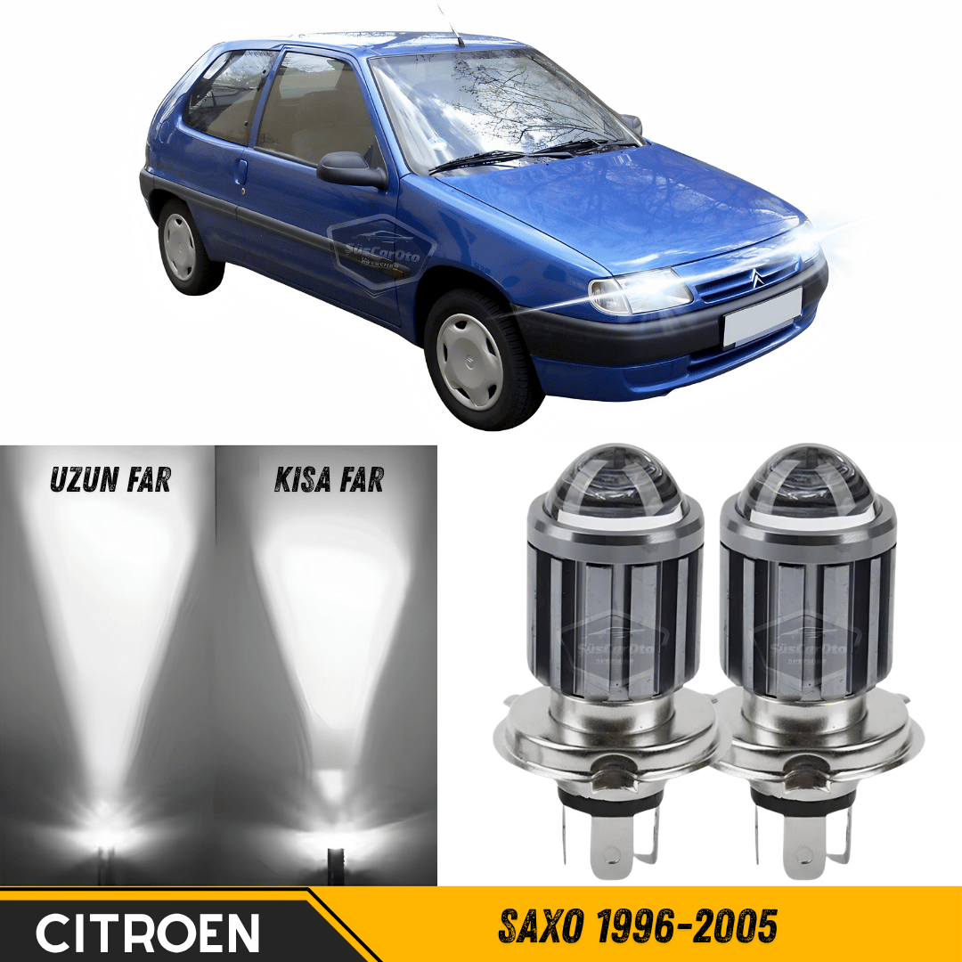 Citroen Saxo 1996-2005 Uyumlu Mercekli Far Ampulü Led Xenon Beyaz Renk Far Şimşek Etkili CSP Led Lamba Uzun Kısa 2 Adet Takım