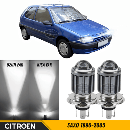 Citroen Saxo 1996-2005 Uyumlu Mercekli Far Ampulü Led Xenon Beyaz Renk Far Şimşek Etkili CSP Led Lamba Uzun Kısa 2 Adet Takım