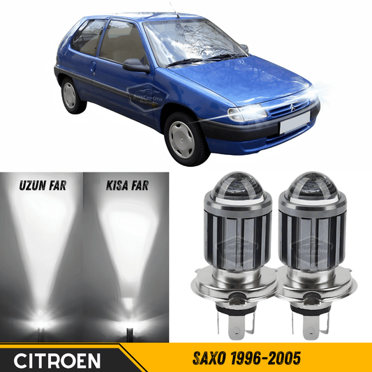Citroen Saxo 1996-2005 Uyumlu Mercekli Far Ampulü Led Xenon Beyaz Renk Far Şimşek Etkili CSP Led Lamba Uzun Kısa 2 Adet Takım