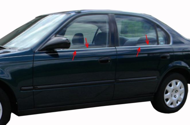 Honda Civic 2002-2006 Vtec2 embellecedores de ventana cromados 4 puertas 4 piezas Acero inoxidable