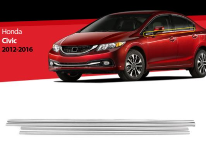 Honda Civic 2012-2016 Fb7 Moldura cromada para ventanas 4 Puertas 4 Piezas Acero inox.