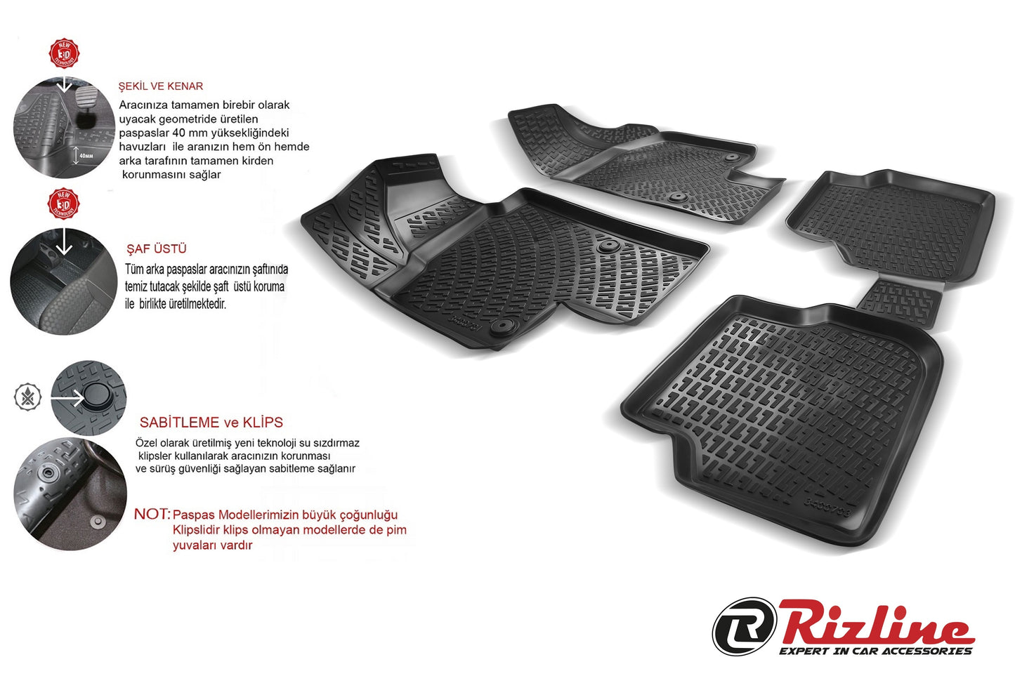 Alfombrillas 3D tipo cubeta Rizline específicas para Renault Clio 4, a partir de 2012