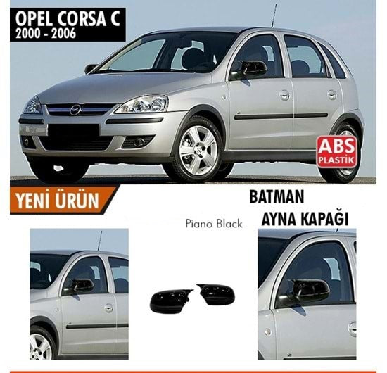 Opel Corsa C 2000-2006 Tapa de espejo de murciélago Batman de plástico ABS negro piano