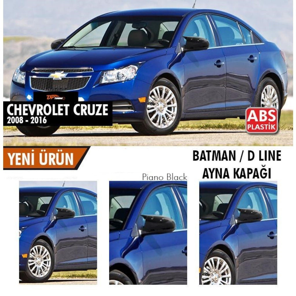 Chevrolet Cruze 2008-2016 Cubierta de espejo lateral Batman tipo murciélago, negro piano, plástico ABS