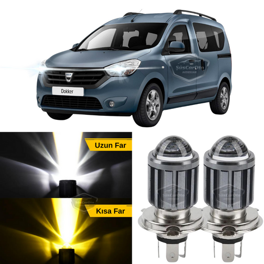 Dacia Dokker 2012-2022. Bombilla de faro con lente compatible. LED Xenon, doble color, amarillo-blanco, efecto estroboscópico. Lámpara LED CSP, luces largas y cortas, juego de 2 unidades.