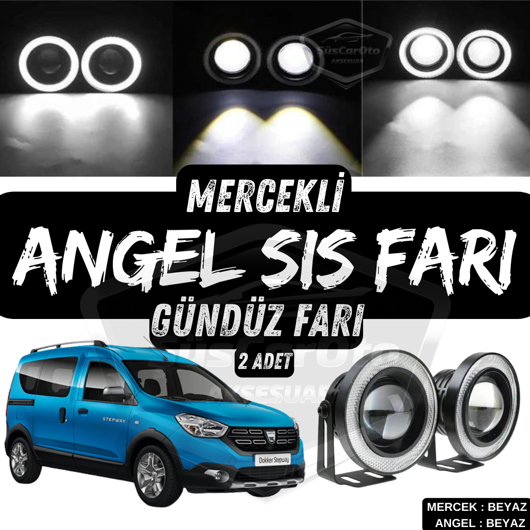 Dacia Dokker 2012-2022 Faros Antiniebla Universales con Lupa Ojos de Ángel de Metal Impermeables 76 mm con Anillo Blanco Luces Diurnas Angel Eyes 2 Unidades
