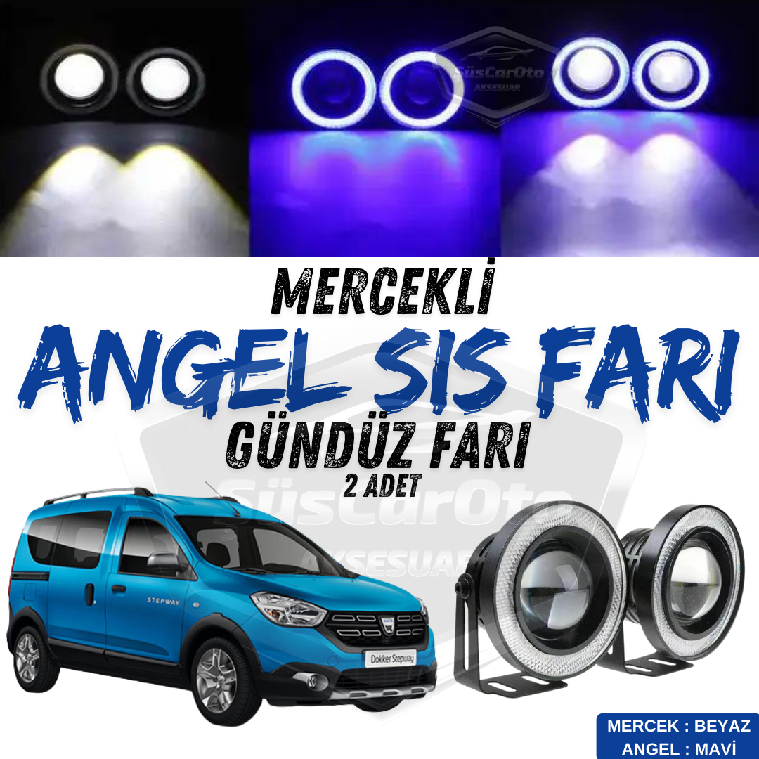 Dacia Dokker 2012-2022 Faros antiniebla universales Angel Eye con proyector de metal impermeable 76 mm con aro azul y luz diurna Angel Eyes 2 piezas