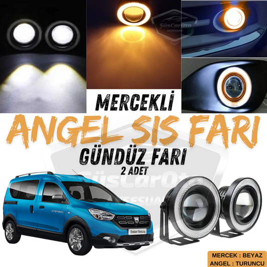 Dacia Dokker 2012-2022 Faros antiniebla universales con lente Angel Eyes, metal, impermeables, 76 mm, con aro naranja, luz diurna, Angel Eyes, 2 unidades