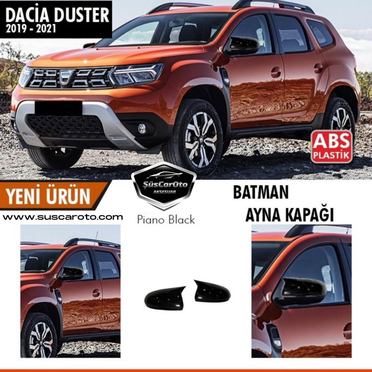 Dacia Duster 2 2018 y Posterior Tapa de Espejo Retrovisor Murciélago Negro Piano Plástico ABS