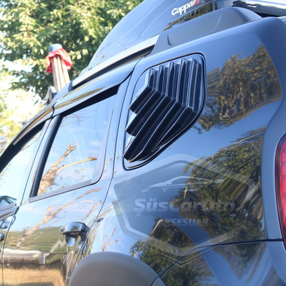 Dacia Duster 2010-2017 Compatible, Rejilla de Ventana Pequeña, Visera de Ventana Pequeña, Ventilación, Juego Derecho e Izquierdo, Negro Brillante DST43