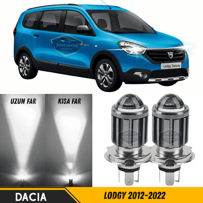 Dacia Lodgy 2012-2022 Uyumlu Mercekli Far Ampulü Led Xenon Beyaz Renk Far Şimşek Etkili CSP Led Lamba Uzun Kısa 2 Adet Takım