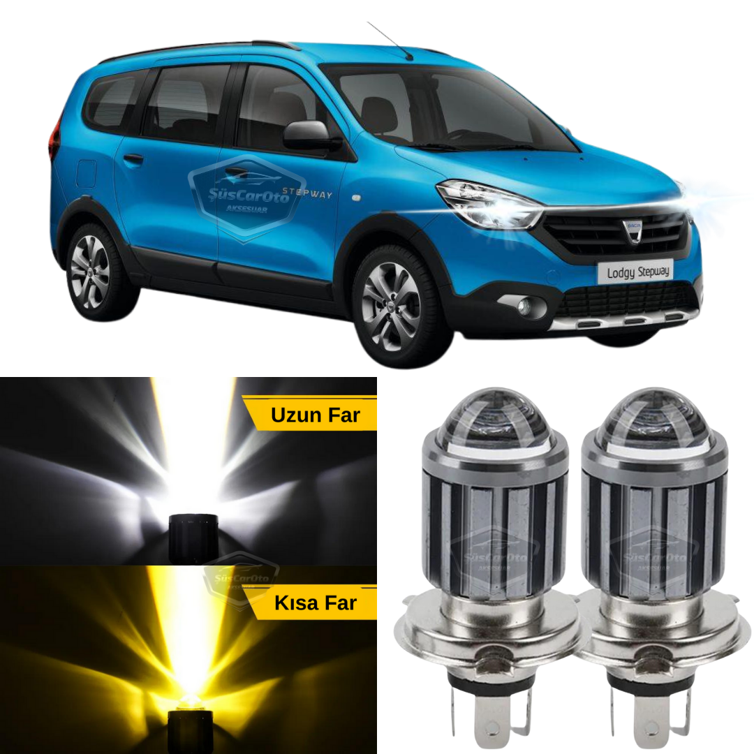 Dacia Lodgy 2012-2022 Bombilla de faro con lente compatible LED xenón bicolor amarillo-blanco efecto estroboscópico lámpara LED CSP luz alta y baja juego de 2