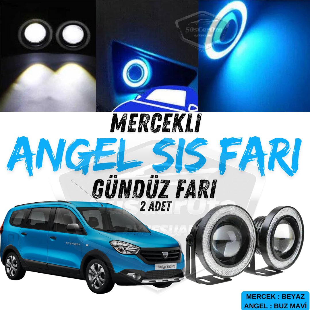 Dacia Lodgy 2012-2022 Faro Antiniebla Angel Universal con Lente, Metálico, Impermeable, 76 mm, con Anillo Azul Hielo, Luz Diurna, Ojos de Ángel, 2 Unidades