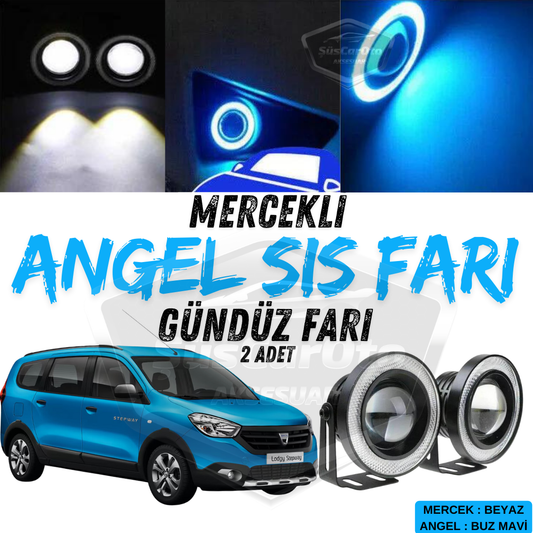 Dacia Lodgy 2012-2022 Faro Antiniebla Angel Universal con Lente, Metálico, Impermeable, 76 mm, con Anillo Azul Hielo, Luz Diurna, Ojos de Ángel, 2 Unidades