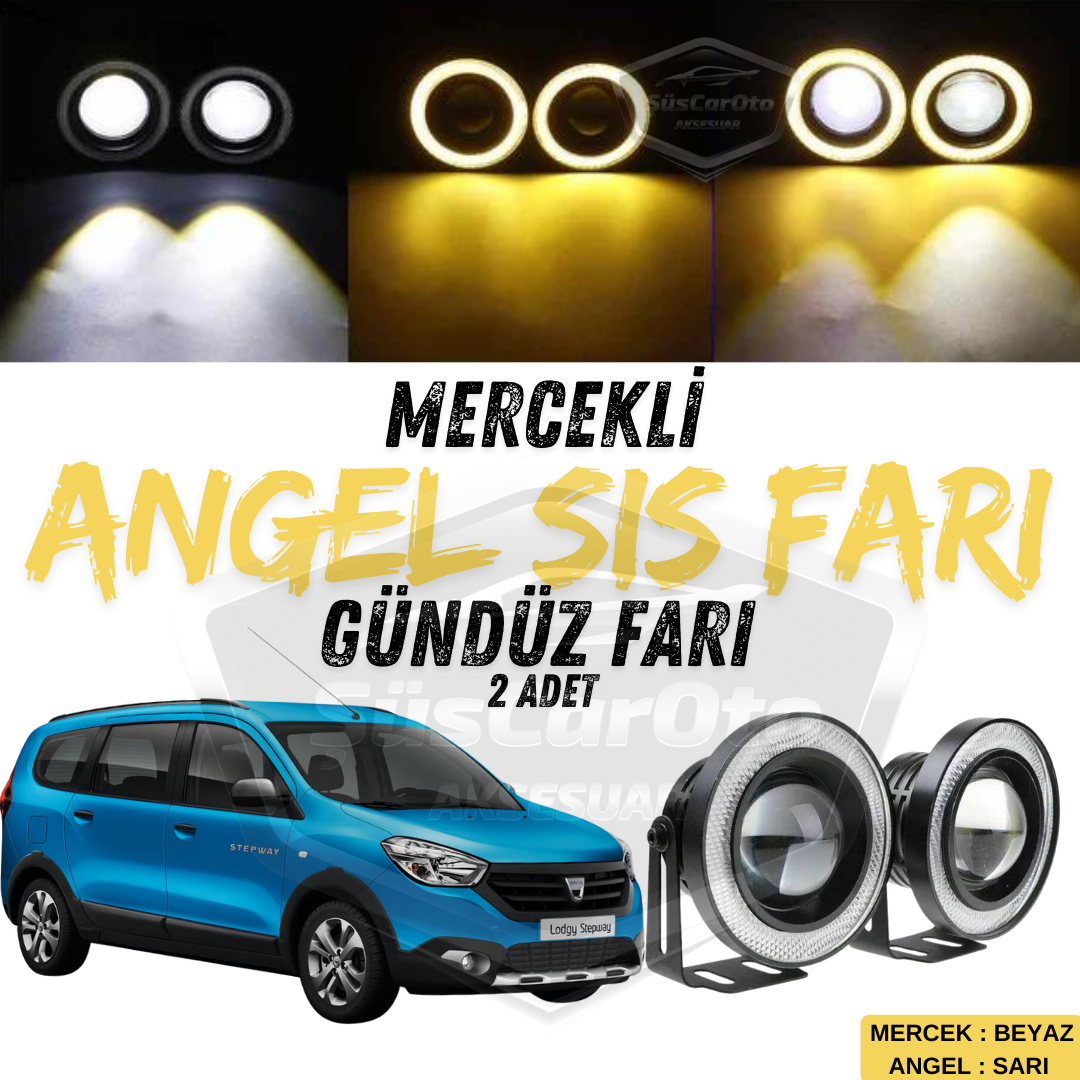 Dacia Lodgy 2012-2022 Faros Antiniebla Universales con Lupa Ojos de Ángel Impermeables de Metal 76 mm con Anillo Amarillo Luz Diurna Ojos de Ángel 2 Unidades