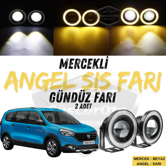Dacia Lodgy 2012-2022 Faros Antiniebla Universales con Lupa Ojos de Ángel Impermeables de Metal 76 mm con Anillo Amarillo Luz Diurna Ojos de Ángel 2 Unidades