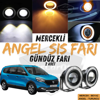 Dacia Lodgy 2012-2022 Universal Far Antiniebla Angel Eye con Lente Metálica Impermeable de 76 mm con Anillo Naranja y Luz Diurna Angel Eyes 2 Unidades