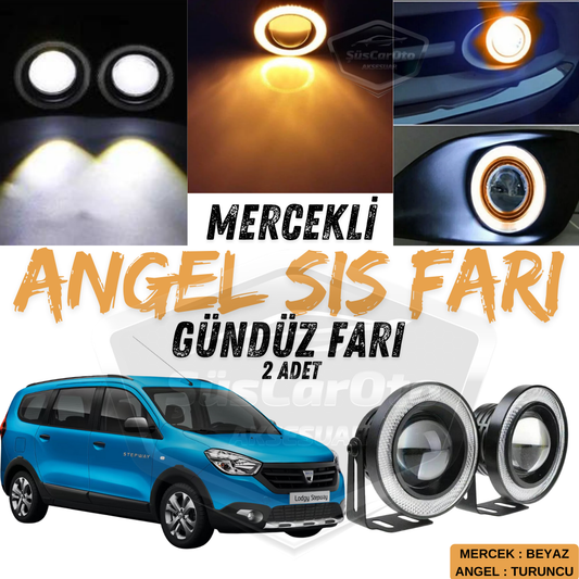 Dacia Lodgy 2012-2022 Universal Far Antiniebla Angel Eye con Lente Metálica Impermeable de 76 mm con Anillo Naranja y Luz Diurna Angel Eyes 2 Unidades