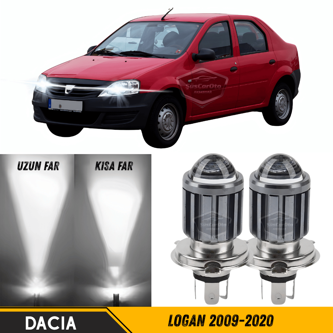 Dacia Logan 2009-2020 Uyumlu Mercekli Far Ampulü Led Xenon Beyaz Renk Far Şimşek Etkili CSP Led Lamba Uzun Kısa 2 Adet Takım
