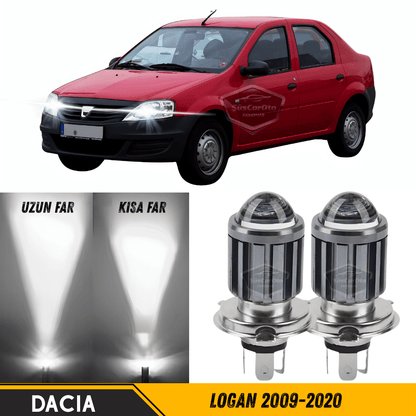 Dacia Logan 2009-2020 Uyumlu Mercekli Far Ampulü Led Xenon Beyaz Renk Far Şimşek Etkili CSP Led Lamba Uzun Kısa 2 Adet Takım