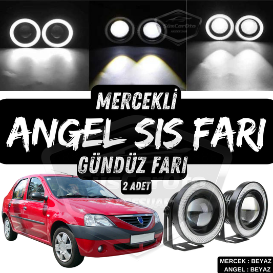 Faros antiniebla universales de lente Angel compatibles con Dacia Logan, de metal, impermeables, 76 mm, anillo blanco, luz diurna, Angel Eyes, 2 unidades