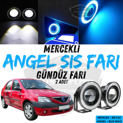 Dacia Logan Universal Compatible Lente Angel Faro Antiniebla Metal Impermeable 76mm Azul Hielo Anillo Luz de Circulación Diurna Angel Eyes 2 Piezas