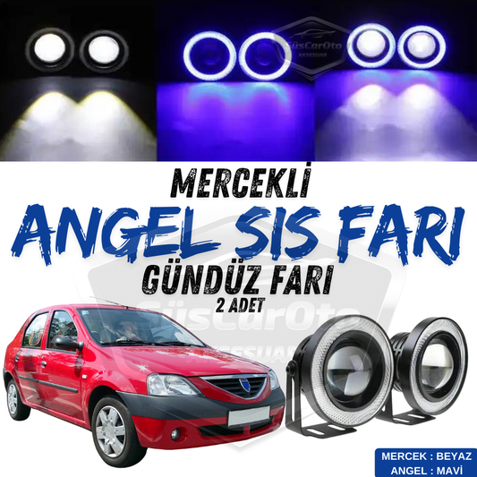 2 faros antiniebla universales de 76 mm con proyector ojo de ángel azul, halo de luz diurna, carcasa metálica impermeable, compatibles con Dacia Logan