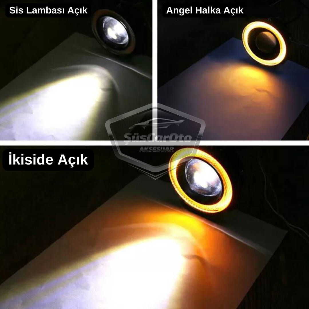 Dacia Logan Compatible Universal Lente Proyector Antiniebla Angel Eyes Metálico Impermeable 76 mm Anillo Amarillo Luz de Conducción Diurna Angel Eyes 2 Piezas
