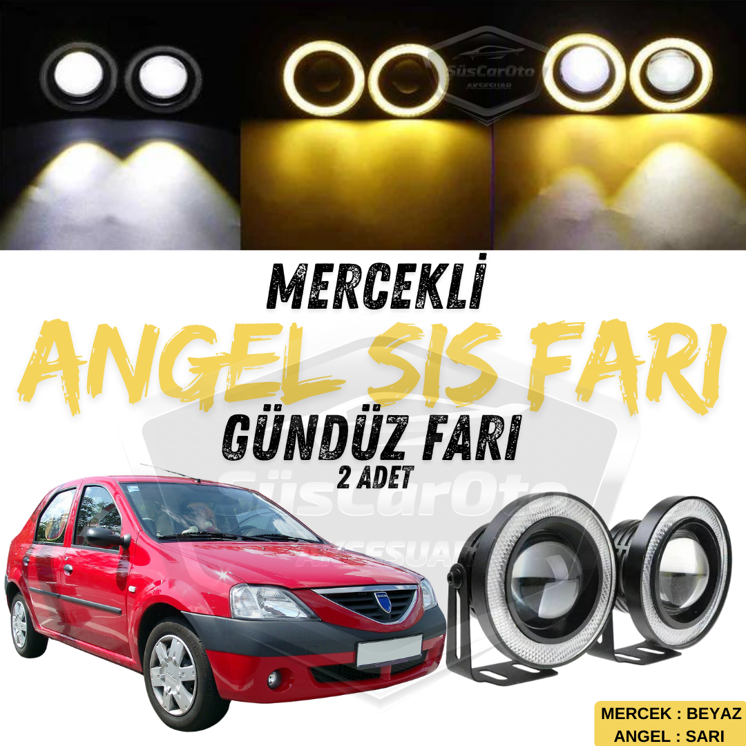 Dacia Logan Compatible Universal Lente Proyector Antiniebla Angel Eyes Metálico Impermeable 76 mm Anillo Amarillo Luz de Conducción Diurna Angel Eyes 2 Piezas