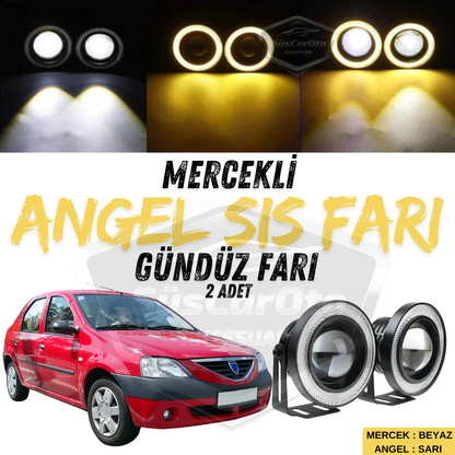 Dacia Logan Compatible Universal Lente Proyector Antiniebla Angel Eyes Metálico Impermeable 76 mm Anillo Amarillo Luz de Conducción Diurna Angel Eyes 2 Piezas