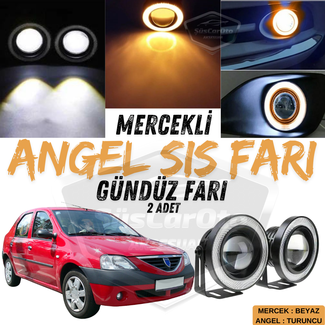 2 Faros Antiniebla Universales Dacia Logan Ojo de Ángel Lente de Metal Impermeable 76 mm con Anillo Naranja Luces Diurnas Angel Eyes