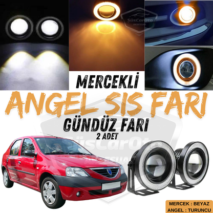 2 Faros Antiniebla Universales Dacia Logan Ojo de Ángel Lente de Metal Impermeable 76 mm con Anillo Naranja Luces Diurnas Angel Eyes