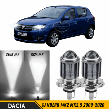 Dacia Sandero Mk2 Mk2.5 2009-2020 Uyumlu Mercekli Far Ampulü Led Xenon Beyaz Renk Far Şimşek Etkili CSP Led Lamba Uzun Kısa 2 Adet Takım
