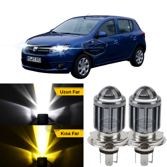 Dacia Sandero Mk2 Mk2.5 2009-2020 Lámpara de faro con proyector compatible LED Xenón Bicolor Amarillo-Blanco Faro con efecto estroboscópico Lámpara LED CSP H/L, 2 unidades