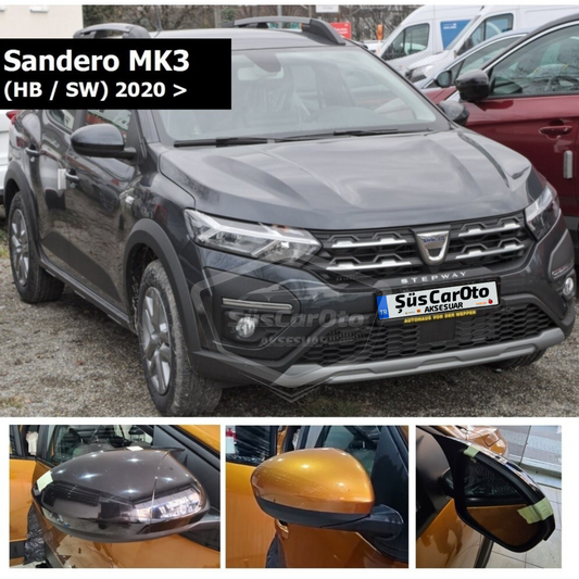 Dacia Sandero Mk3 2020 en adelante compatible Cubre Espejos tipo Batman Negro Piano Plástico ABS