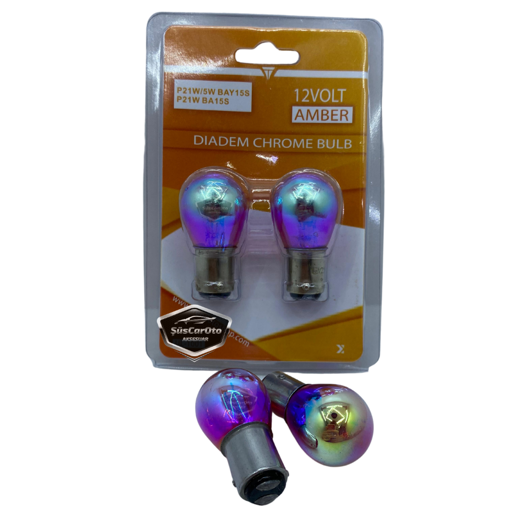Diadem Bombilla Cromo Ámbar Doble Contacto Luz de Posición Señal Freno 1016 12V21/5W Luz Naranja P21W Base Plana (2 unidades)